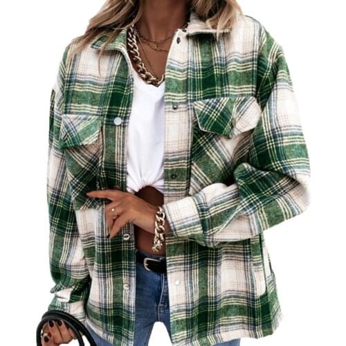 Printed Shirt Jacket Long Sleeve Plaid Women Top Long Sleeve Plaid Printed Shirt Jacket Womens Top