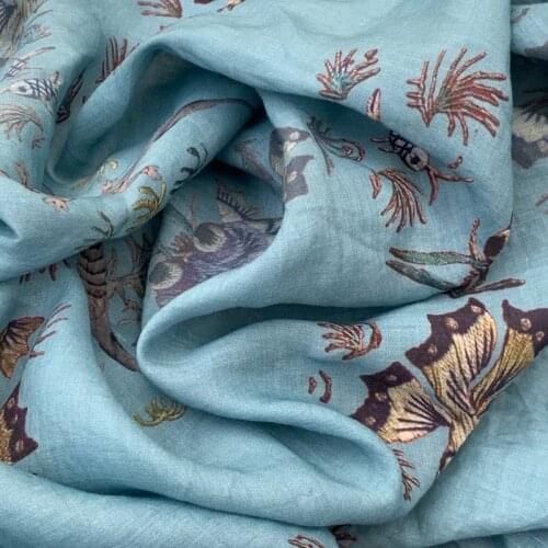 Hong Kong high count yarn pure ramie digital printed cloth thin ramie garment fabric