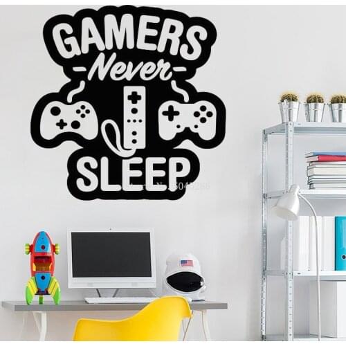 Gaming Vinyl Wall Decal Gamers Never Sleep Quote Retro Gamer Room Sign Poster Gaming Sticker Gift Decor Playroom Wall Art LL217
