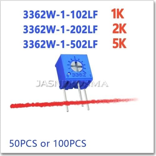 JASNPROSMA 3362W 50PCS 100PCS 1K 2K 5K 102 202 502 3362W-1-102FL 3362W-1-202FL 3362W-1-502FL Precision Adjustable