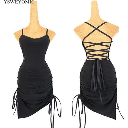 Latin dance costume dance practice clothes suit feminine suspenders straps drawstring side split dress Dance Dress L292