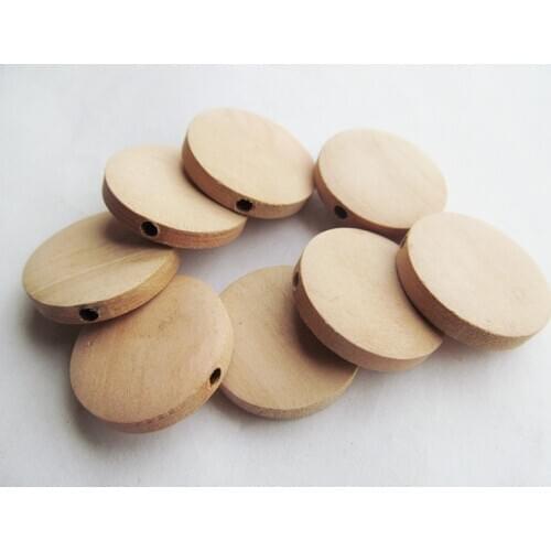 100pcs 25mm Unfinished Thick Flat Circle Round Discs Natural Wood Spacer Beads Pendant Charm Findings,Hole through,DIY Accessory