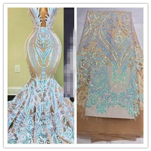 Latest african sequins lace fabric top quality SYJ-66681 french Net Sequin Lace Fabric for party dress