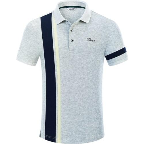 Summer Golf Clothing Mens Short-Sleeved Lapel T-Shirt Vertical Stripes Sports Shirt Top Comfortable Breathable Male Sportswear