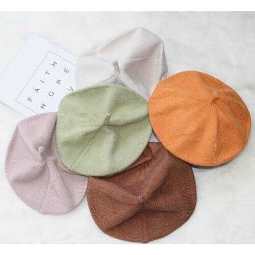 Fashion French Soft Knitted Beret Women Autumn Winter Female Solid Korean Knit Berets Version Painter Hat Wholesale