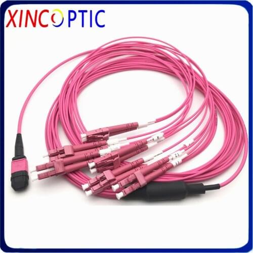 MPO/F-MPO/F-12C-3.0-OM4-LSZH-A Type,12Cores 1/2/3/5/7/10M MPO Female-LCUPC OM4 Purple 3.0mm Mini Round Fiber Optic Patch Cord