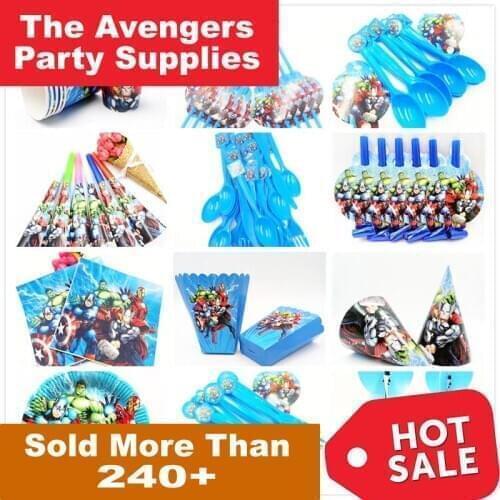 People kids birthday party The Avengers decoration sets paper garland plates cups napkins candles popcorn baby shower supplies