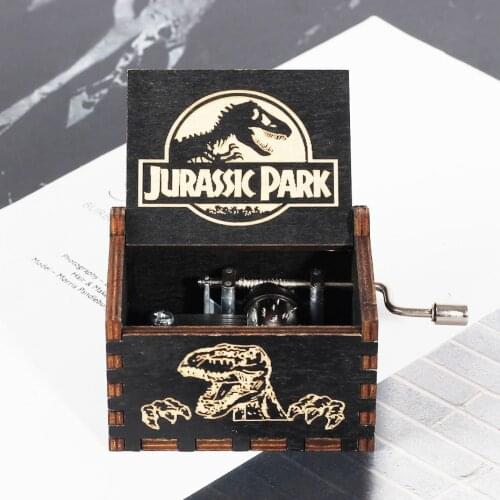 New Antique carved Wooden Hand Crank Music Box Jurassic Park Theme Music Box Queen you are my sunshine Birthday Christmas Gift