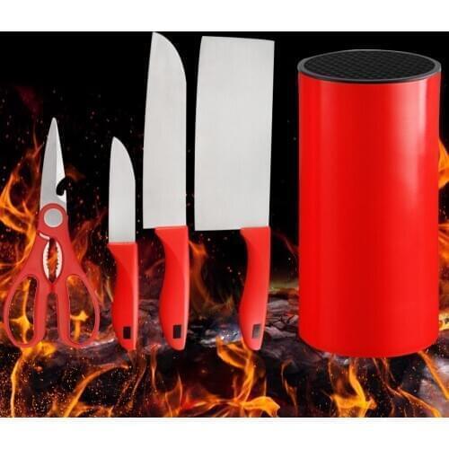 Stainless Steel Kitchen Knives 5 Pcs Set Kitchen Knife Scissors Chef Slicer Nakiri Paring Knife Gift Knife Holder Stand Block