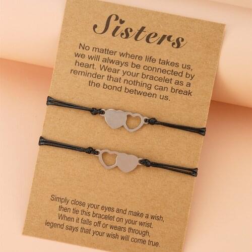 New Sister Card Bracelet 2 Piece Set European and American Creative Stainless Steel Heart-shaped Good Friend Bracelet