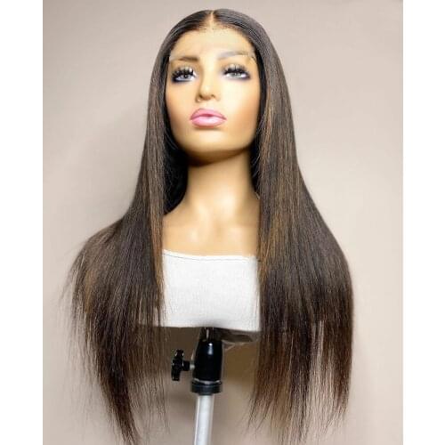 Dark Brown Long Straight Middle Part Lace Front Wig With Baby Hair Glueless Human Remy Hair For Women With Natural Hairline