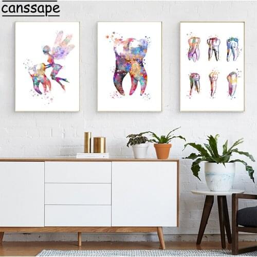 Tooth Anatomical Print Dental Molar Poster Watercolor Canvas Painting Teeth Art Posters Dentist Wall Picture Doctor Office Decor