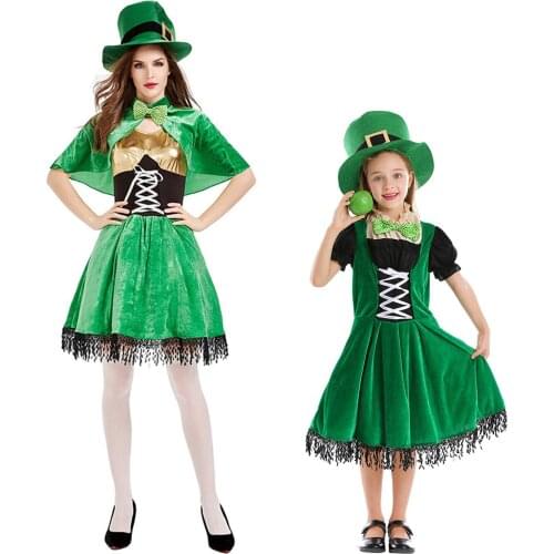 Patricks Day Dresses 2021 Fashion Summer Spring Saint Patrick Dress Goblin Dwarfs Hat Tippet Tops Dress For Women Vestido set