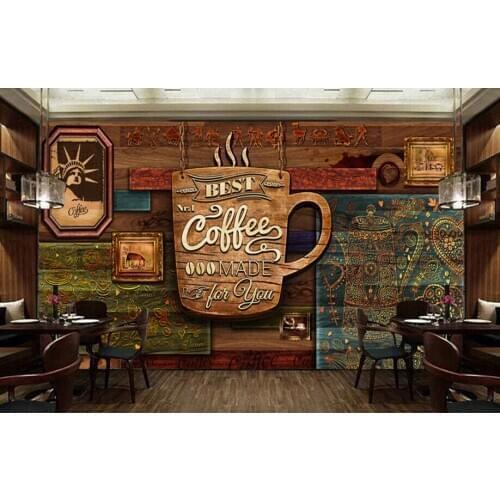 Custom food store wallpaper,Wood pattern coffee,3D retro mural for the restaurant cafe hotel background wall PVC wallpaper