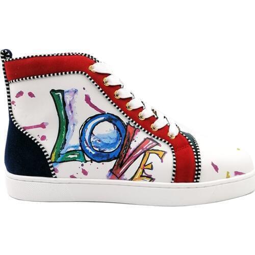 Customized Unisex Crystal Sexy Studs Round Toe Ankle High Top Casual Shoes Flat Shoes