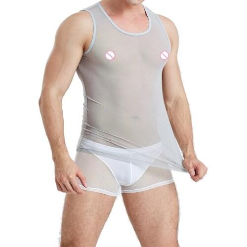 See Through Men Tank Tops Workout Bodybuild Undershirts Mens Wrestling Singlet Vest Top Boxer Shorts Underpant Men Underwear Set