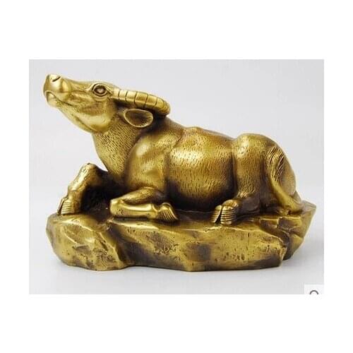 Size:18*10*12cm Folk Pure Bronze FengShui Wealth Year Zodiac Lying Bull Buff Statue cooking tools Decoration 100% Brass Bronze 2