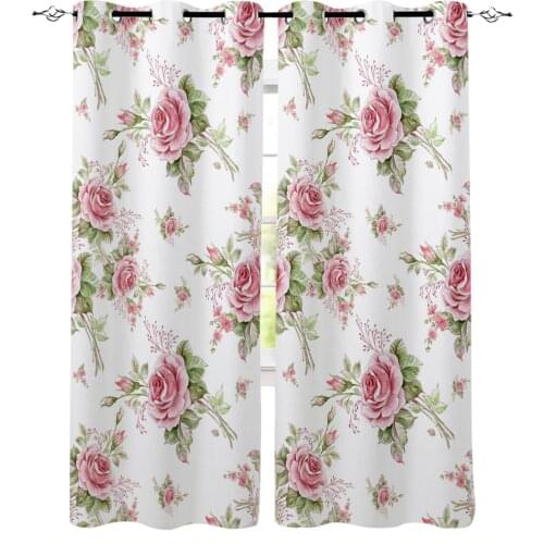 Pink Rose Romantic Window Curtains Kitchen Drapes Panel Home Decor Curtains for Living Room Curtains for Bedroom