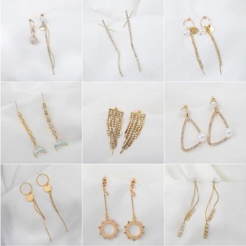 2020 new gold rhinestone long tassel fishtail earrings womens geometric metal earrings wedding jewelry accessories