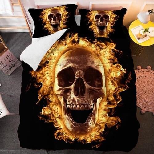 Fire Skeleton Comforter Bedding Set 3D Print Luxury Queen King Single Duvet Cover Set Home Textile Decoration Modern Fantasy