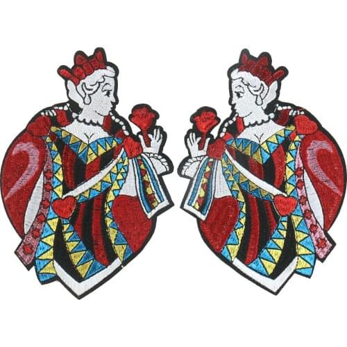 2PC Poker Rose Queen Head Portrait Adhesive Thermal Iron on Patches Embroidery Fabric Badge Appliques for Clothing Accessories