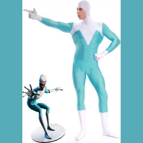 The Increedibles Frozone Superhero Costume White and Light Blue Spandex Frozone Cosplay Costume Freeshipping Hot Sale