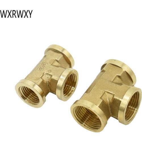 Female Thread 1/2" 3/4" Tee BSP Brass Pipe Fitting Adapter 3 Way Connector Copper metal threaded water pipe joint 1pcs
