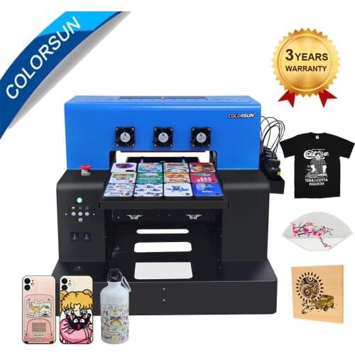 Colorsun Multifunction Flatbed UV Printer A3 DTG Printer t shirt printer Phone Case Wood glass T shirt Printing Machine 2021