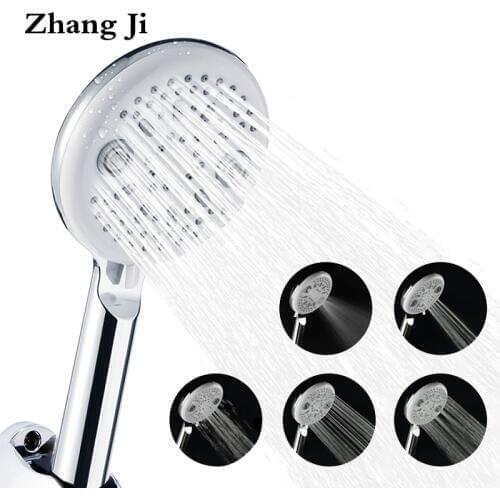 ZhangJi Modern Design 5 Modes Bathroom Shower head Chrome Plate ABS Handheld Switch Watersaving Showerhead
