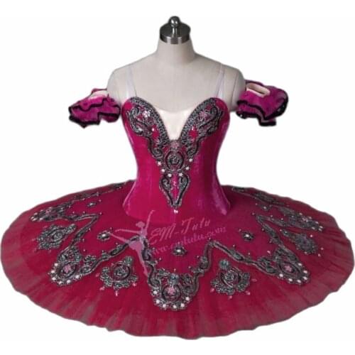 Women Professional Ballet Tutus Burgundy Red Adult Ballet Stage Costume Adult Performance Pancake Tutu Ballet Dress
