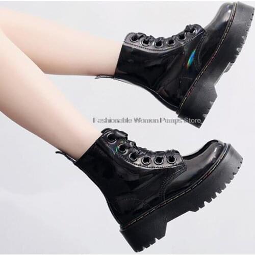 Platform Women Boots 2021 New Thick Bottom Laser Woman Punk Motorcycle Boots Female Chunky Ankle Short Boots Ladies Shoes 35-43