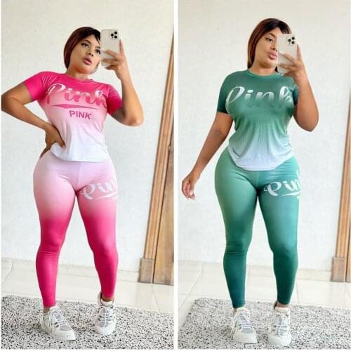 3XL Pink Letter Matching Set For Women Summer Tracksuit Casual Short Sleeve Top Pants Set Tiy Dye Workout Sportswear Suit 2021
