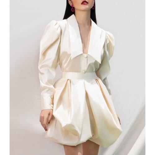 Top Quality High Street Autumn Sexy Full Sleevesl White Two Piece Bandage Set 2020 Celebrity Runway Show Evening Party Dress