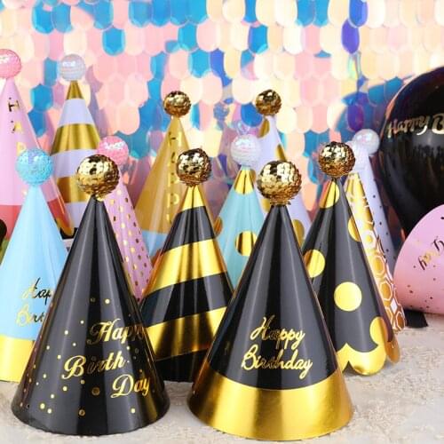 1pc 1 2 3 Birthday Caps Cute Bronzing Paper 1st Birthday Hat Newborn Baby Birthday Headband 1 Year Birthday Party Decorations