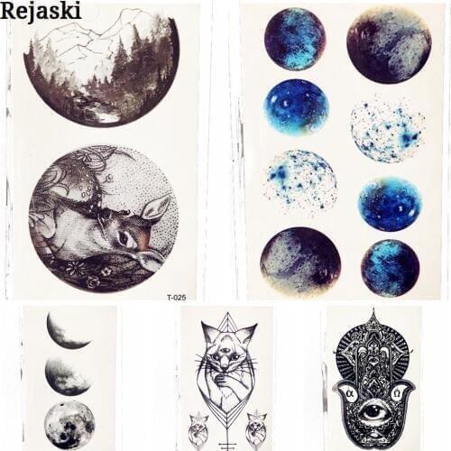 10.5x6CM Cute Universe Black Mountain Temporary Tattoo For Men Women Body Fake Watercolor Star Waterproof Tattoo Body Girl Kids