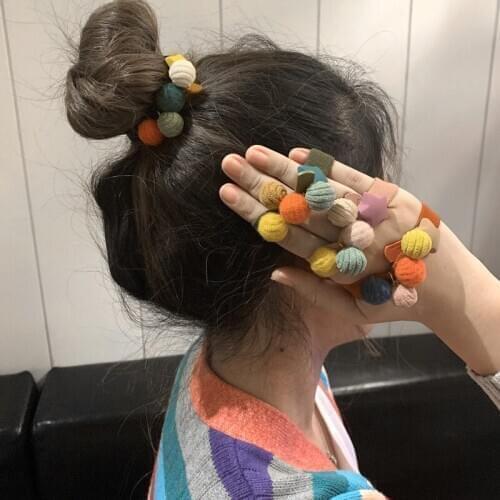 100pcs/lot DIY Simple Multi Plush Pentagram Balls Rubber Band Elasticity Hair Bands Styling Tools Accessories HA1630