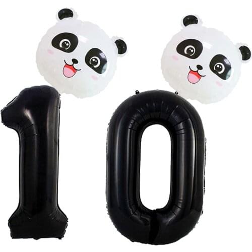 2pcs 32inch Black Number Cartoon Panda Foil Balloons Jungle Theme Party Animal Helium Globos Birthday Baby Shower Party Supplies