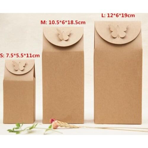 20pcs/lot-S,M,L Kraft Paper Packaging Boxes with Butterfly clasp for Party Wedding Favor Candy Gift Boxes