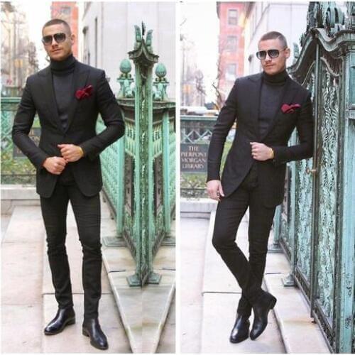 2019 Classic Black Mens Suit Customized Slim Fitted Wedding Groom Tuxedos Formal Groom Formal Business Suit costume homme 2 pcs
