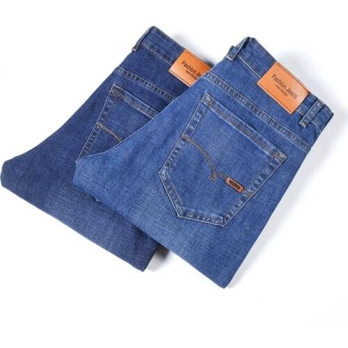 2021 Straight Jeans Blue Fashion Casual High Quality Cotton Fabric Elastic Loose Denim Pants Male Brand Trousers