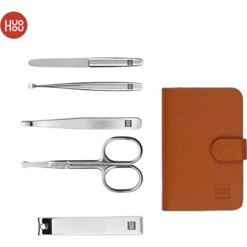 Huohou 5 Pcs New Manicure Nail Clippers Nose Hair Trimmer Portable Travel Hygiene Kit Stainless Steel Nail Cutter Tool Set