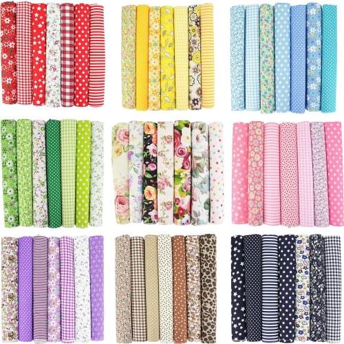 7Pcs /Color Patchwork Group Plain Cloth Cotton Fragmentary Plaid Wave Point Hand Made DIY Cotton Small Cloth Head Fabric