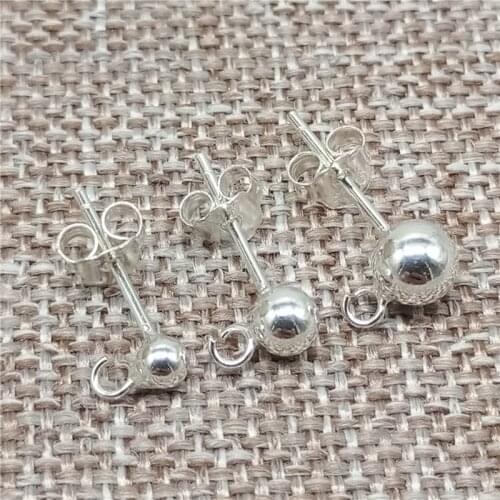 925 Sterling Silver Earring Posts with Flat Ball Back and Stopper 3mm 4mm 5mm