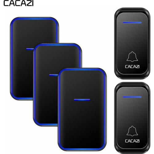 CACAZI Waterproof Wireless Doorbell 1 2 Button 1 2 3 Receiver 300M Remote Intelligent LED Light Home Door Bell Wireless Chime