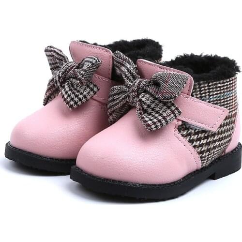 Baby Girls Boots Winter Keep Warm Leather Snow Boots Toddler First Walkers with Fur Non-slip Thicken Short Boot SSS008
