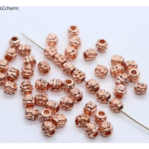 100pcs Metal Rose Gold Small Round Tube Charm Loose Spacer Beads 4x4mm DIY Beading Jewelry Making