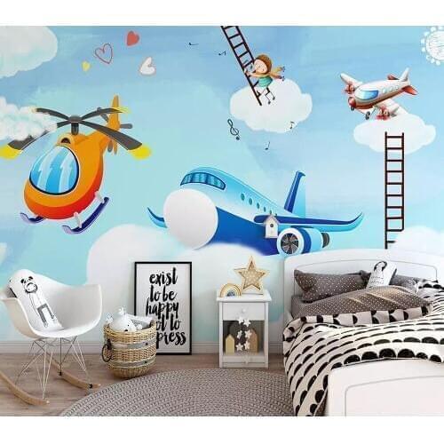 Decorative wallpaper Simple cartoon aircraft background wall