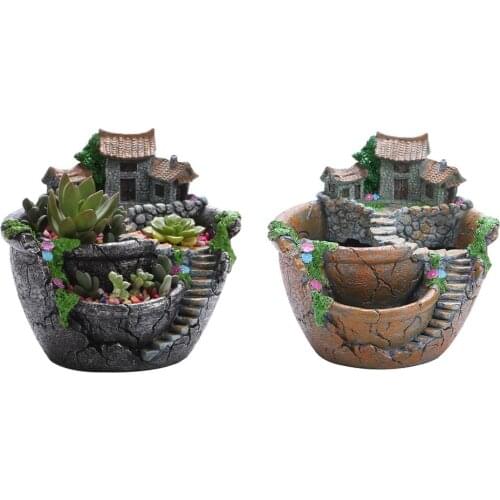 Creative Resin Flower Pot Desktop Succulent Plants Bonsai Holder Planter Flowerpot Home Decoration Ornament Miniature Landscape
