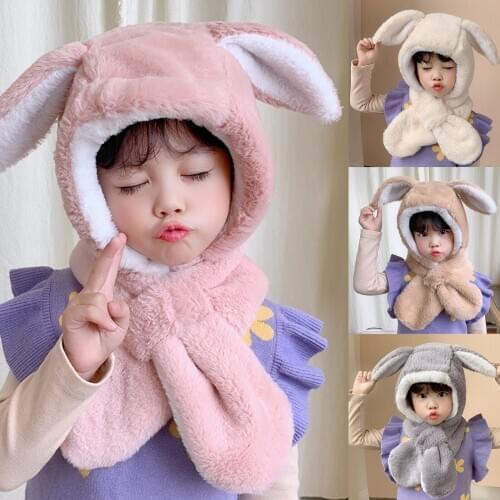 Sweet Baby Boys Girls Lovely Autumn Winter Cartoon Cute Rabbit Ear Plush Warm Hat Cap Neck Wrap Scarf kid toy