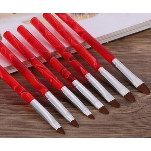 By dhl or ems 100sets 7pcs/set Nail art French Brush Set Painting Drawing Pen Red handle Manicure Uv Gel Sable Nail Brush Kit